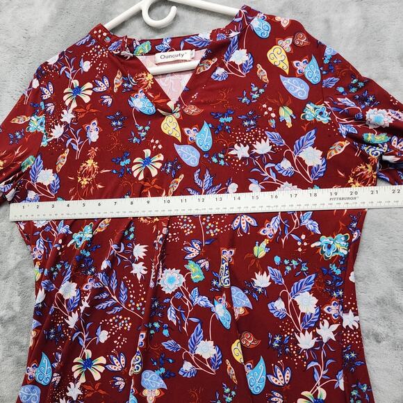 Ouncuty Top Womens XL Floral Split Neck Roll Up 3/4 Sleeve Lightweight Stretch - Picture 7 of 9